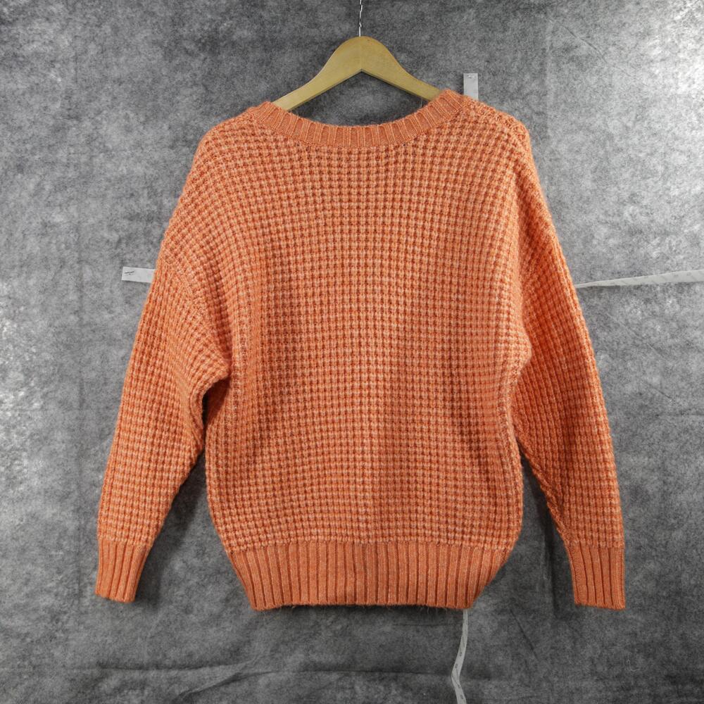 American Eagle Sweater Womens Small Orange Waffle Knit Pullover V Neck Soft Cozy - Picture 4 of 12